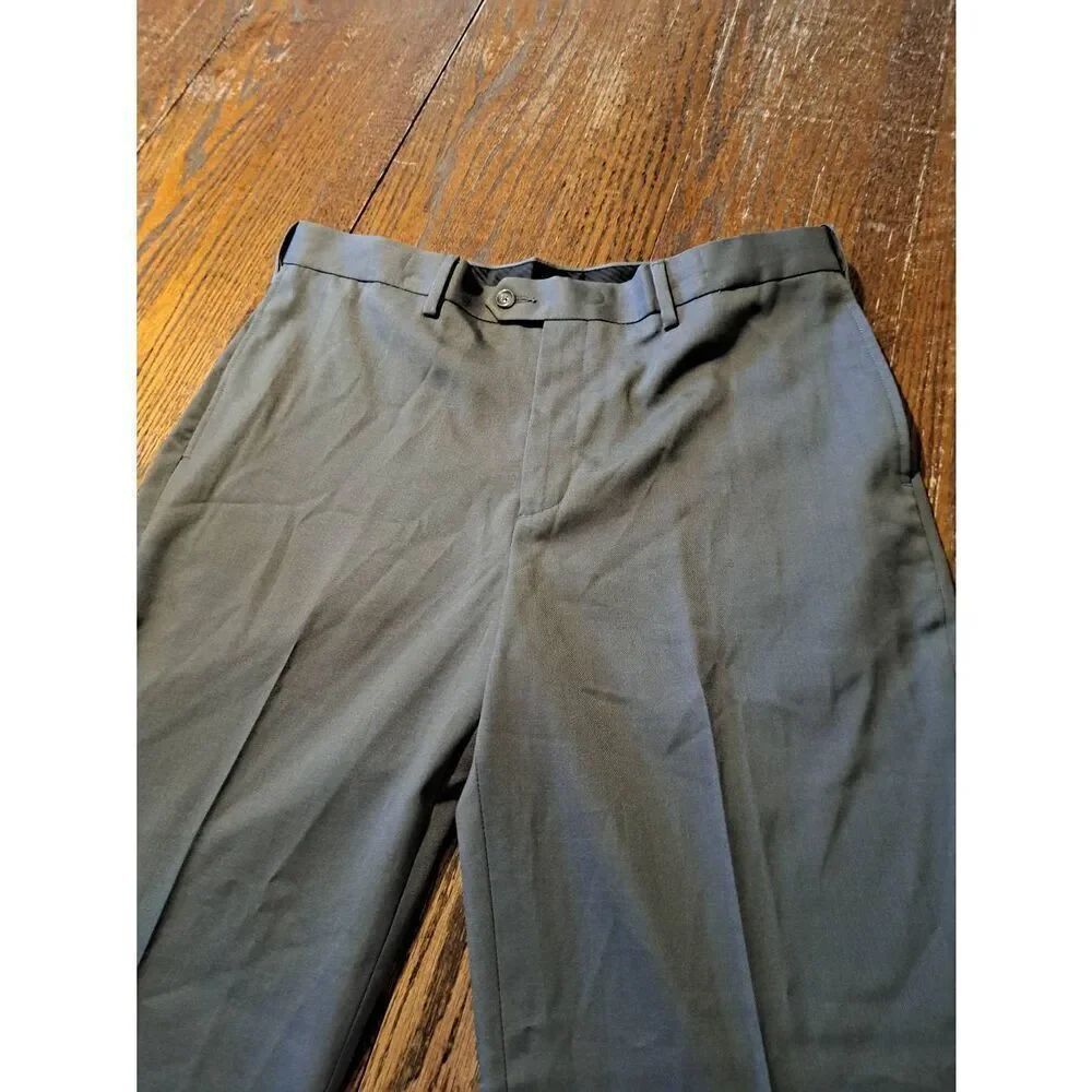 34x30 Savane Grey Mens Flat Front Dress Pants w Pockets and Belt Loops - Picture 2 of 3